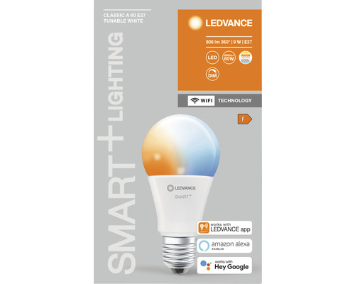 Ledvance Smart WIFI LED-lamp, dimbaar, A60 E27/9W (60W) mat, 806 lm, 2700-6500 K, warm wit-daglichtwit