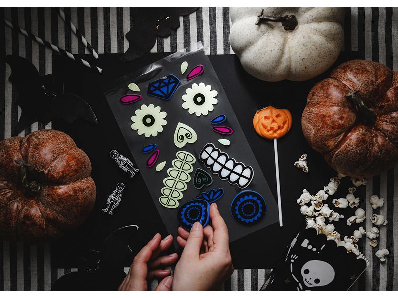 Partydeco Gel-Aufkleber für Kürbis, leuchtend, 2 Stück Halloween Aufkleber als Dekoration für Kürbis