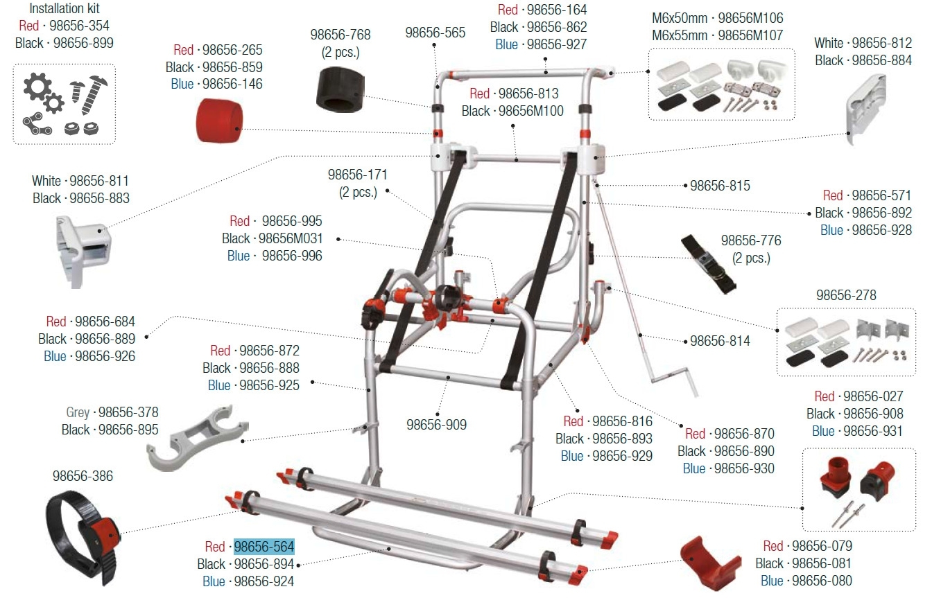 Fiamma Auflagebügel passend für Carry Bike Lift 77 - Farbe Rot Fiamma Ersatzteilnummer 98656-564