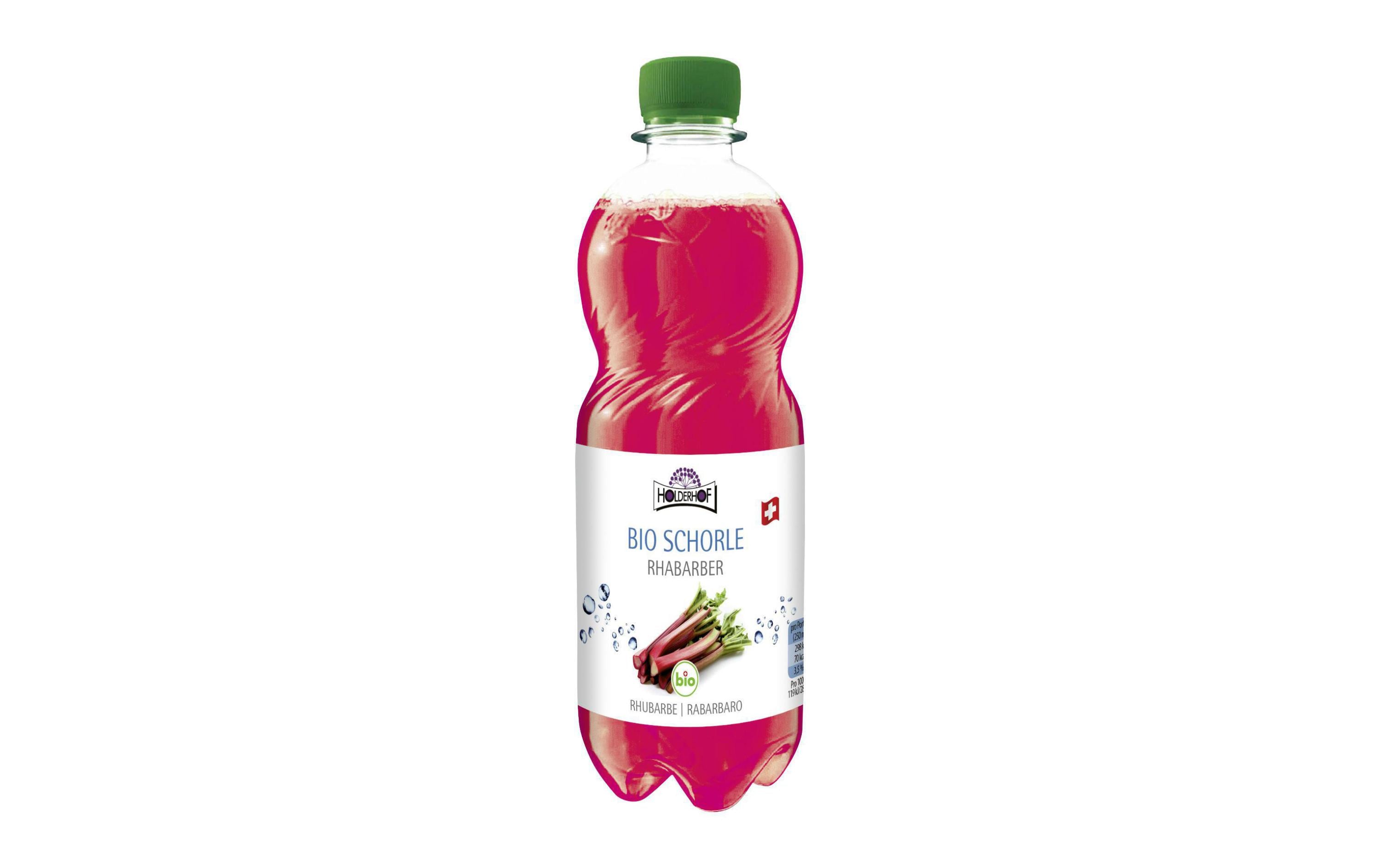 Soft-Drinks Bio Rhabarberschorle 500 mlKohlensäurehaltiges Bio-Getränk mit Rhabarbersaft