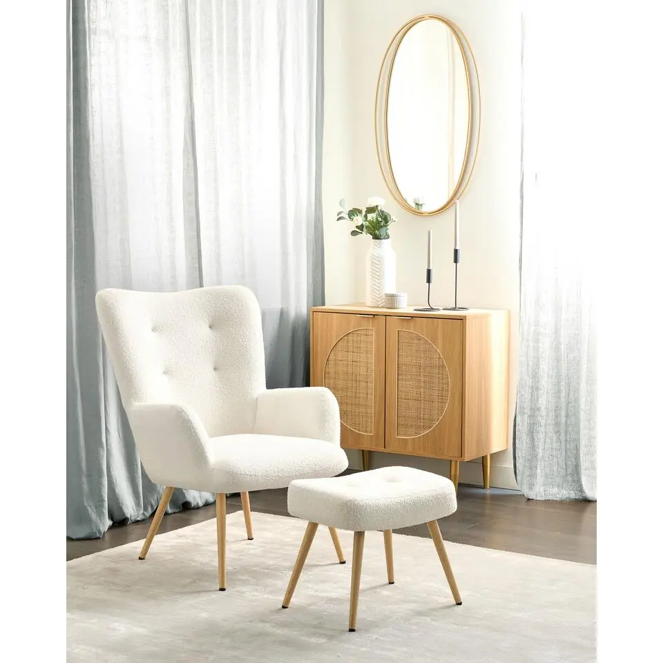 VEJLE II- Fauteuil met hocker - Wit - Bouclé