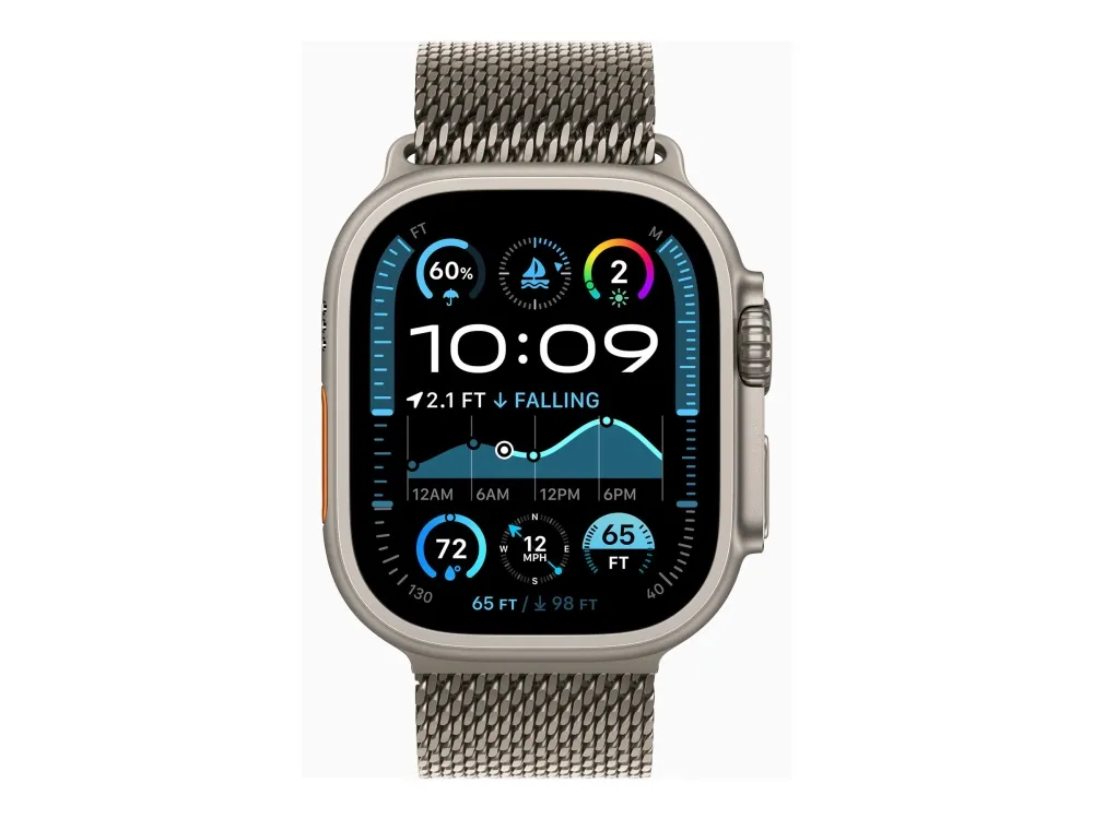 Apple Watch Ultra 2 - 49 mm - naturlig titanium - smart ur med milanesisk løkke - båndstørrelse: S - 64 GB - LTE, Wi-Fi 4, UWB, Bluetooth - 4G - 61.4 g