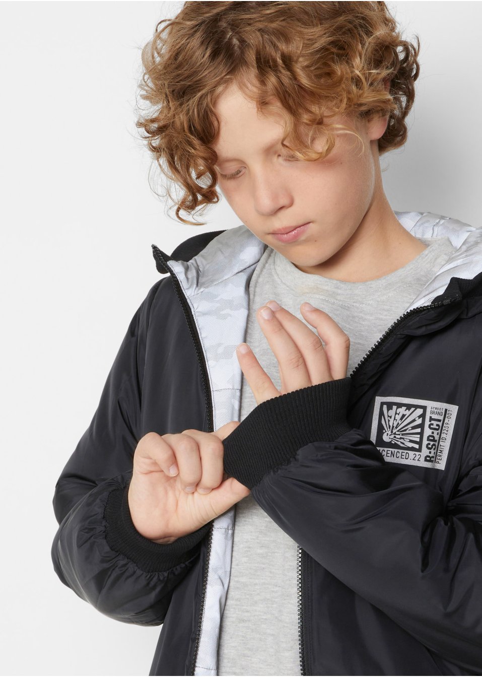 Veste réversible garçon réfléchissante, motif camouflage