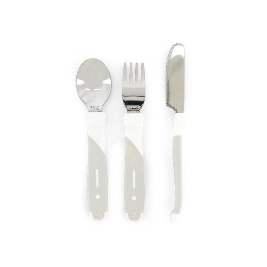 Lot de 3 couverts d'apprentissage en inox 12 mois + - Blanc - Ecru