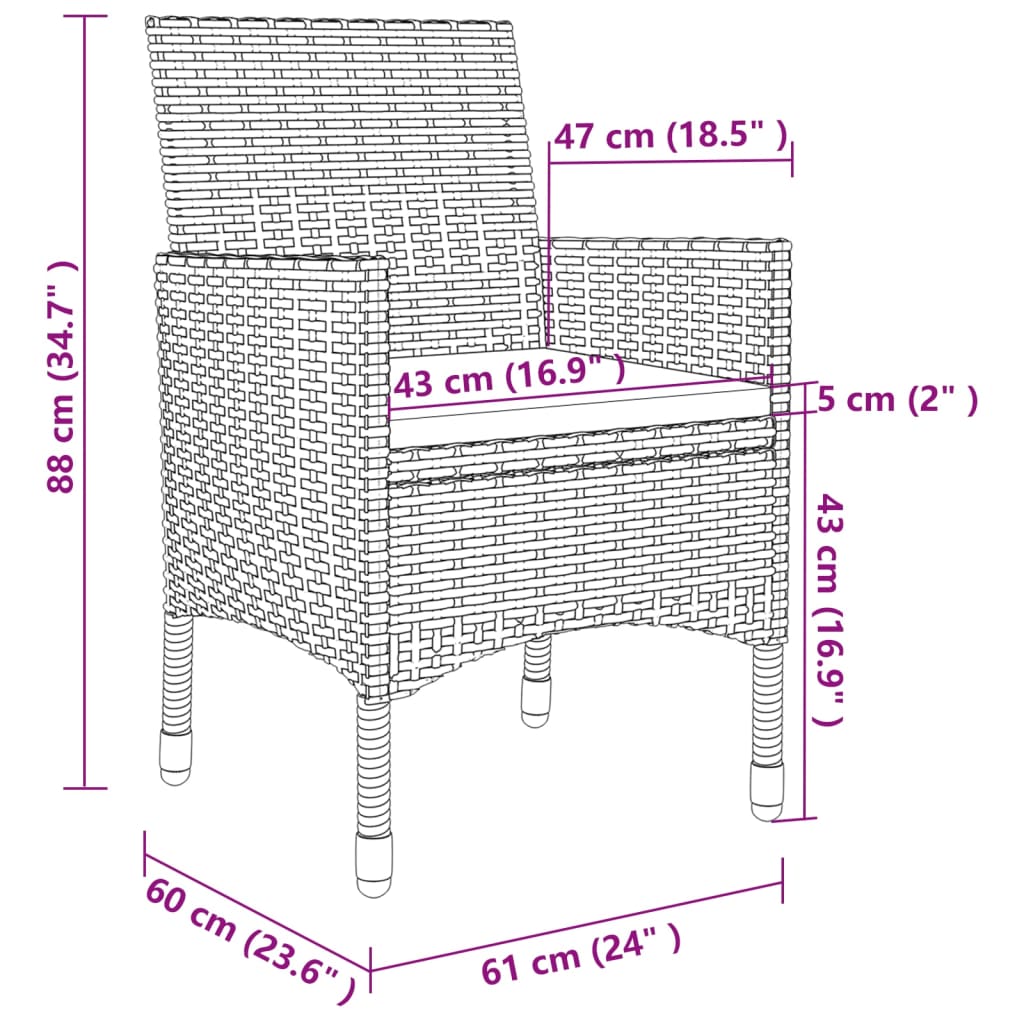 Mobilier à dîner de jardin 9 pièces et coussins résine tressée gris