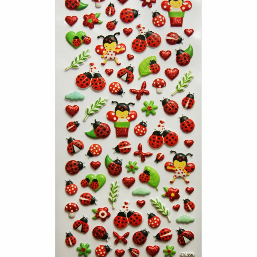 Autocollants réutilisables - relief 3d - coccinelles - paillettes