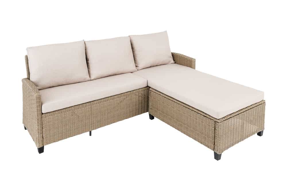 Outdoor Garten-Lounge MONACO 190cm natur Polyrattan Sitzecke inkl. Kissen wetterfest
