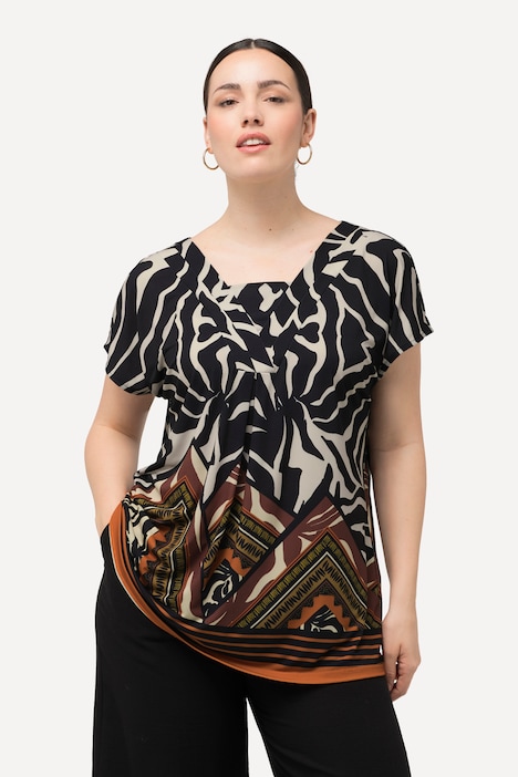 T-Shirt, Zebramuster, V-Ausschnitt, Halbarm