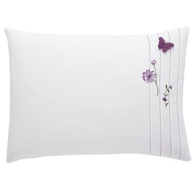 Linge de lit percale brodée fleurs et papillons - BECQUET CRÉATION