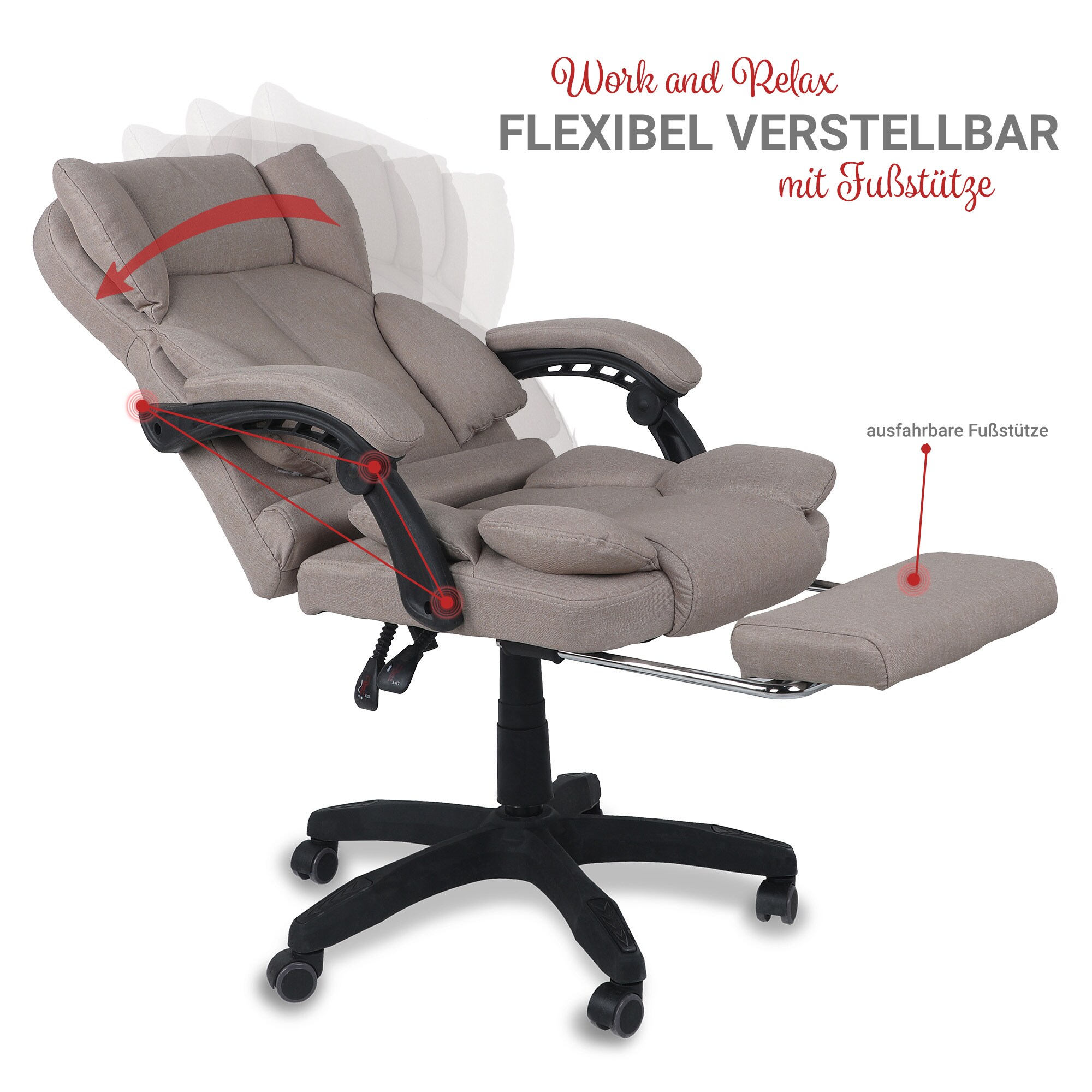 Schreibtischstuhl Bürostuhl Stoff Gamingstuhl Racing Chair Chefsessel mit Fußstütze