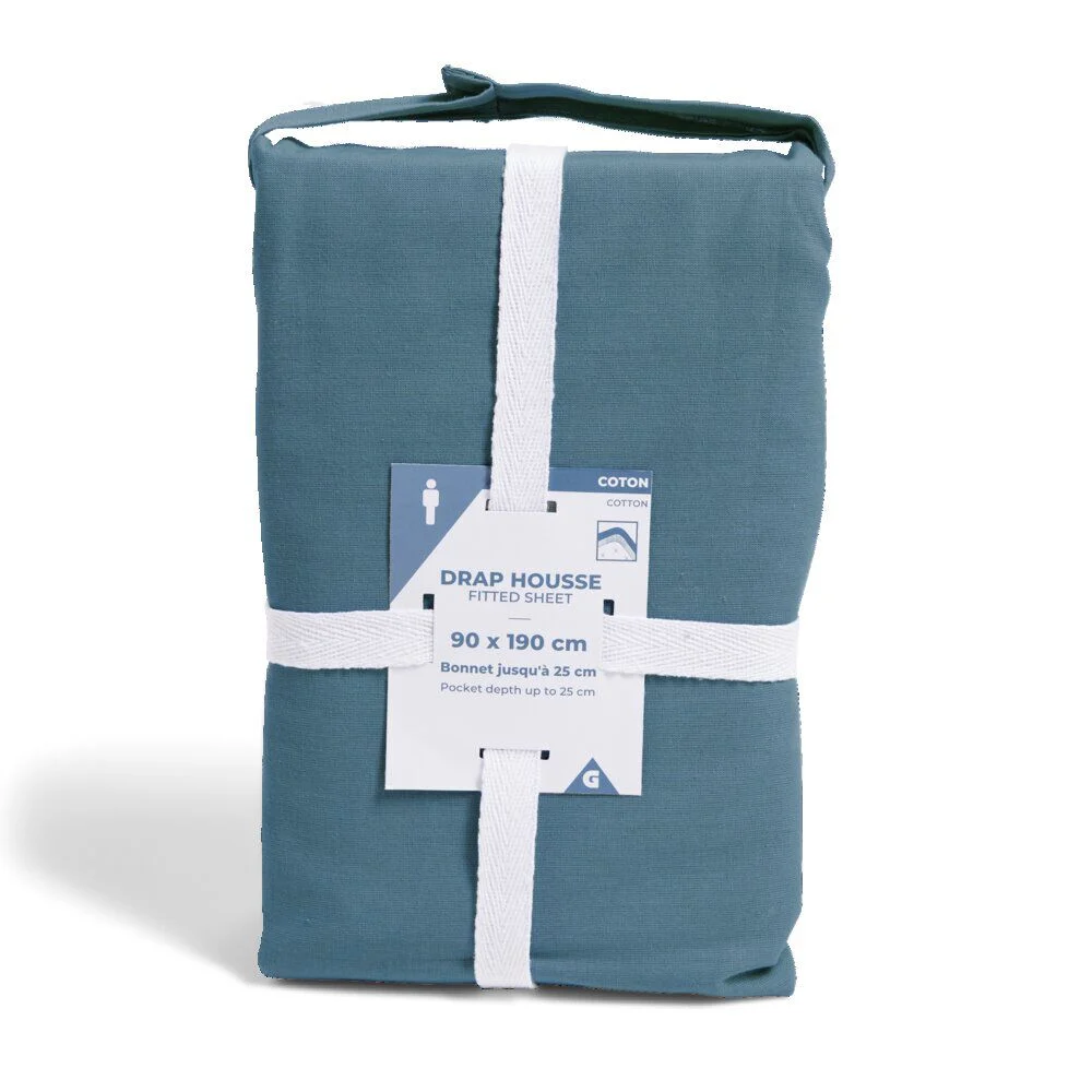 Drap housse 90x190cm 100% coton bleu marine
