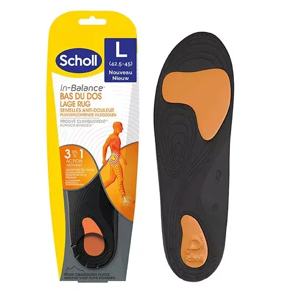 Palmilhas Scholl In-Balance para alívio da dor lombar, tamanho grande, para calçados de 42,5 a 45.