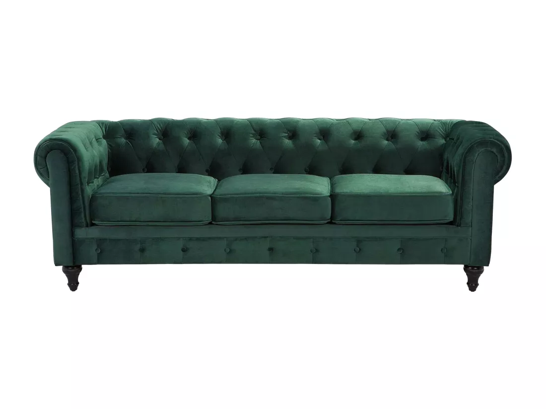 Canapé 3 places en velours vert CHESTERFIELD