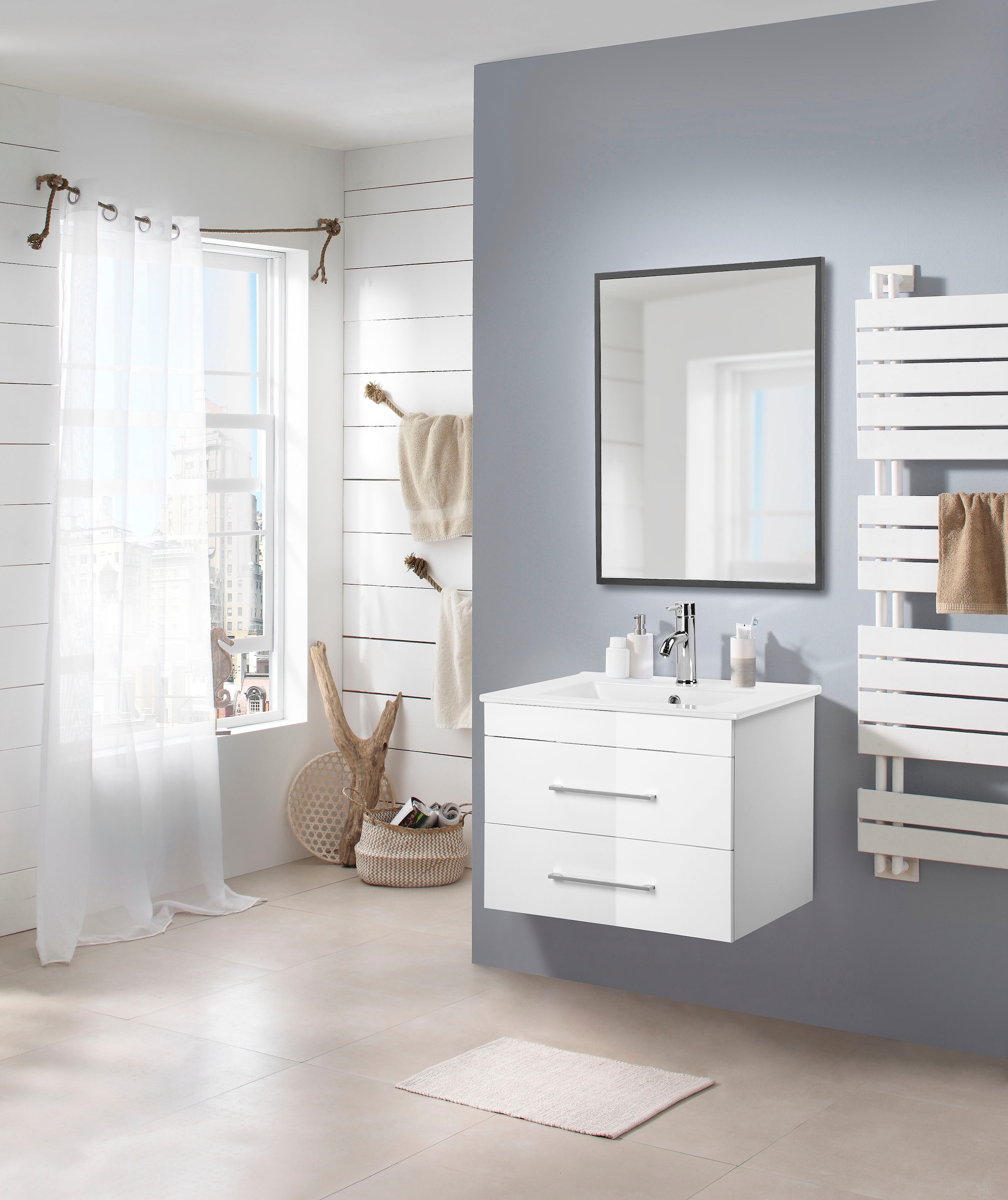 welltime Waschtisch »Florenz Badschrank Badmöbel inkl. Waschbecken« Komplett-Set,  Waschplatz mit 2 Auszügen und Softclose Breite 60cm