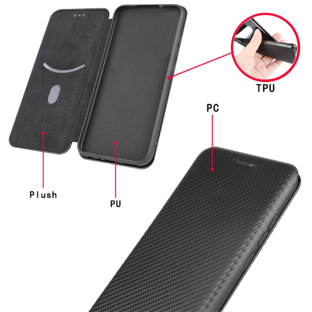 Samsung Galaxy A54 5G Leder Tasche Flip Cover Carbon Look - Schwarz