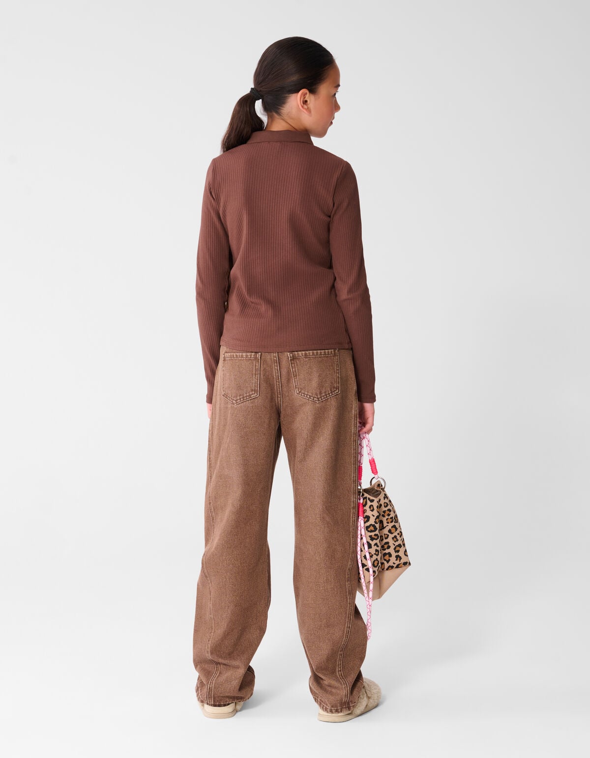 Collar Zip Longsleeve Top Donkerbruin