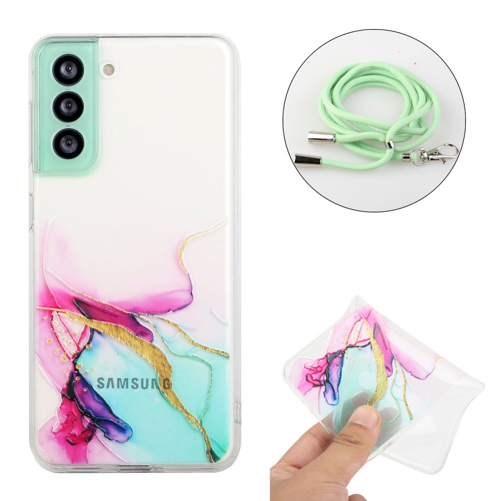 Samsung Galaxy S21 FE Necklace Gummi Hülle Marmor Look mit Kameraschutz   Handykette (80cm) - Grün