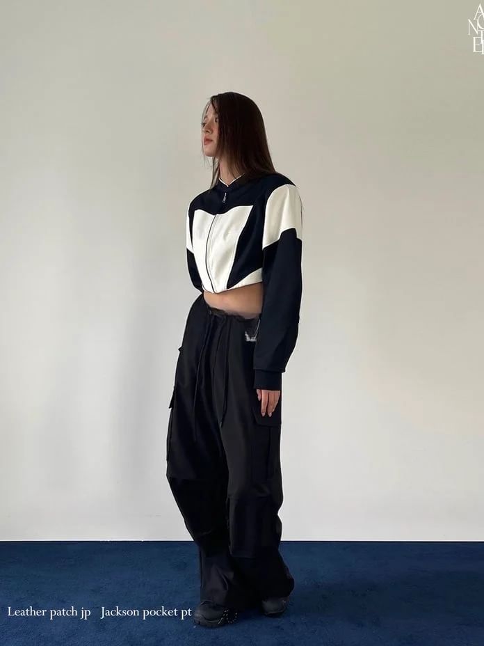 Seoulchic - Leren gepatchte cropped jas met rits