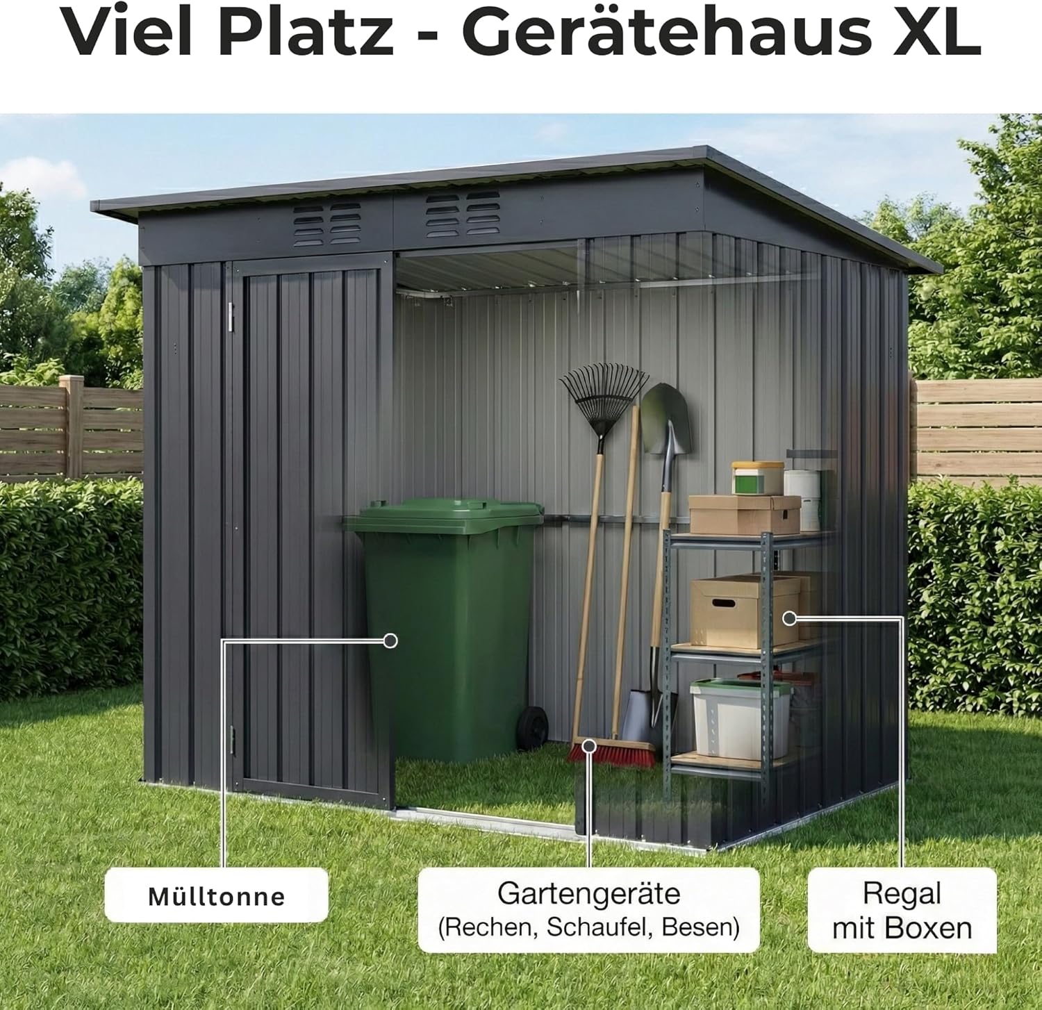 Albatros Profi Gerätehaus L – verzinktes Metall in Anthrazit (RAL 7016) | 190x122x173cm, 3,9m³ | Inkl. Schloss & Werkzeughaken | wetterfester Geräteschuppen, Gartenschrank, Gartenhaus
