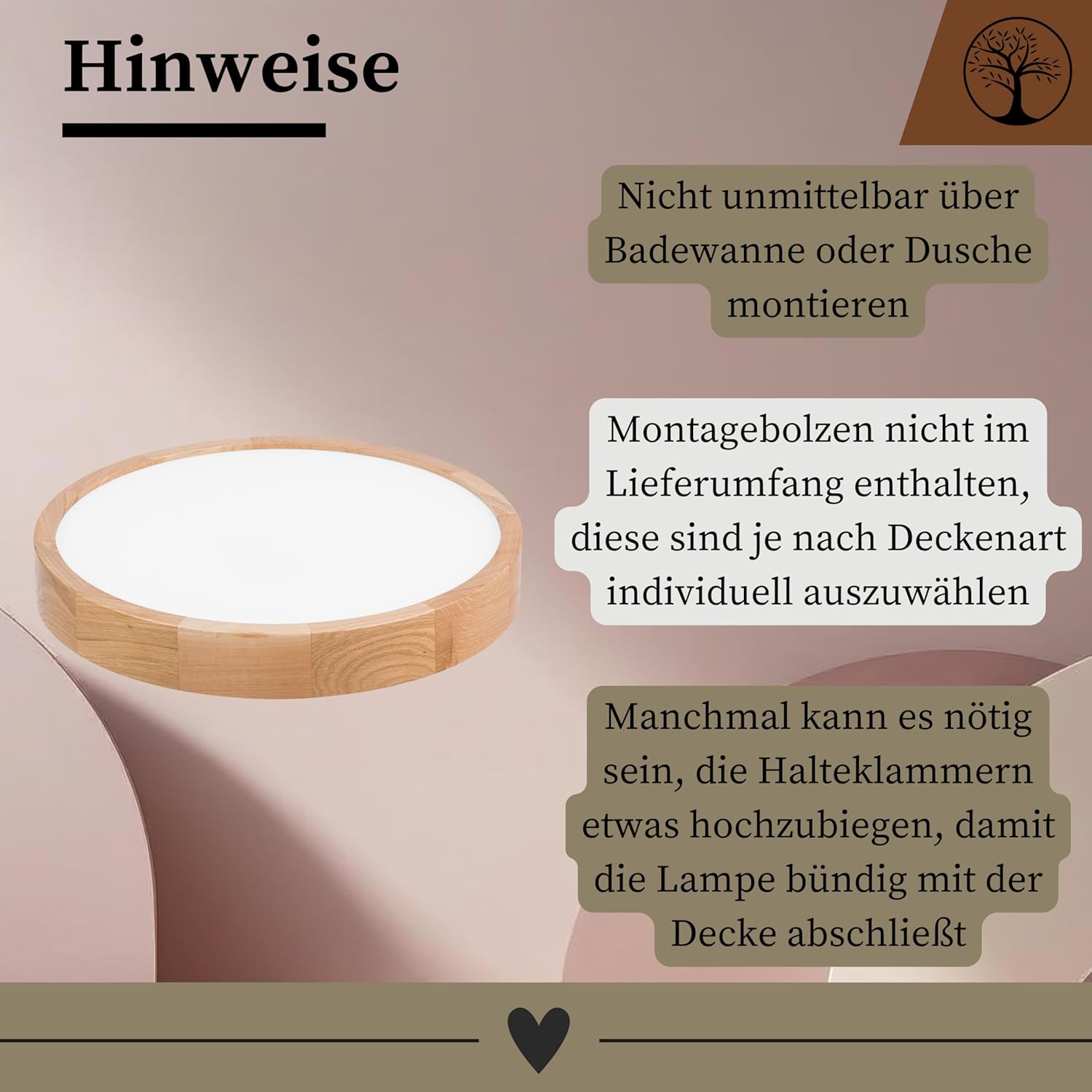 Schlafzimmerlampe - Runde Holz Deckenlapme Eiche LED 24W-4000K (∅37 cm) - Modern Beige Deckenleuchte für, Wohnzimmer, Flur, Küche - Stilvolle Eichenholz LEJA