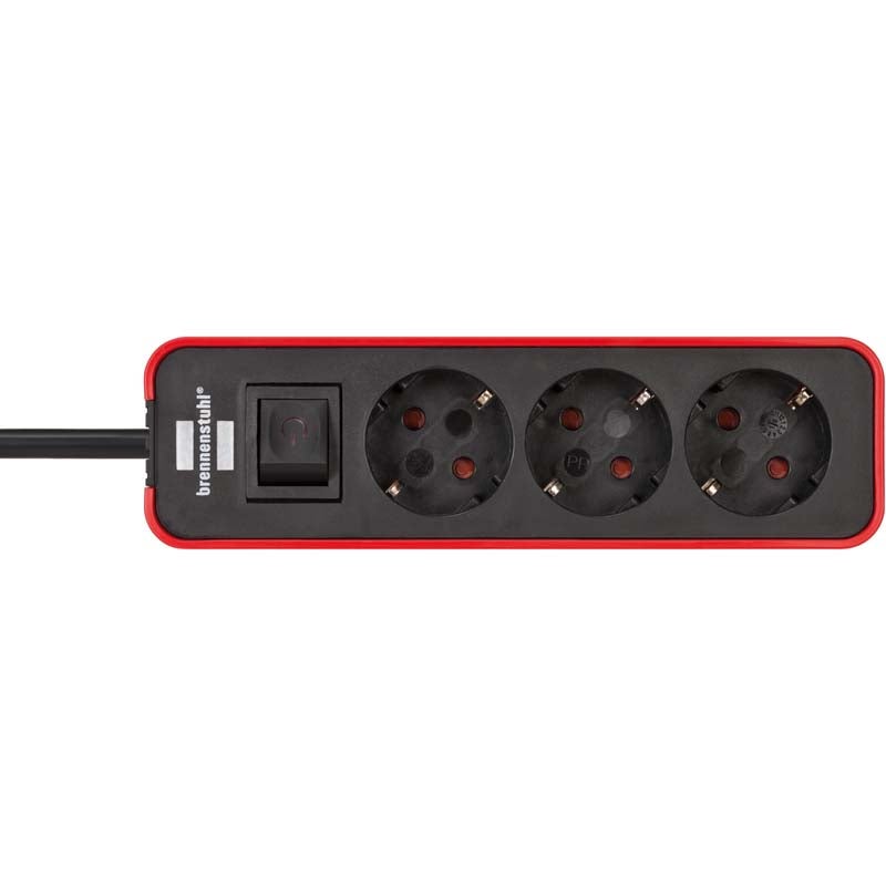 Brennenstuhl Ecolor 1153230070 3-voudige stekkerdoos met veiligheidsschakelaar 1.5m rood/zw