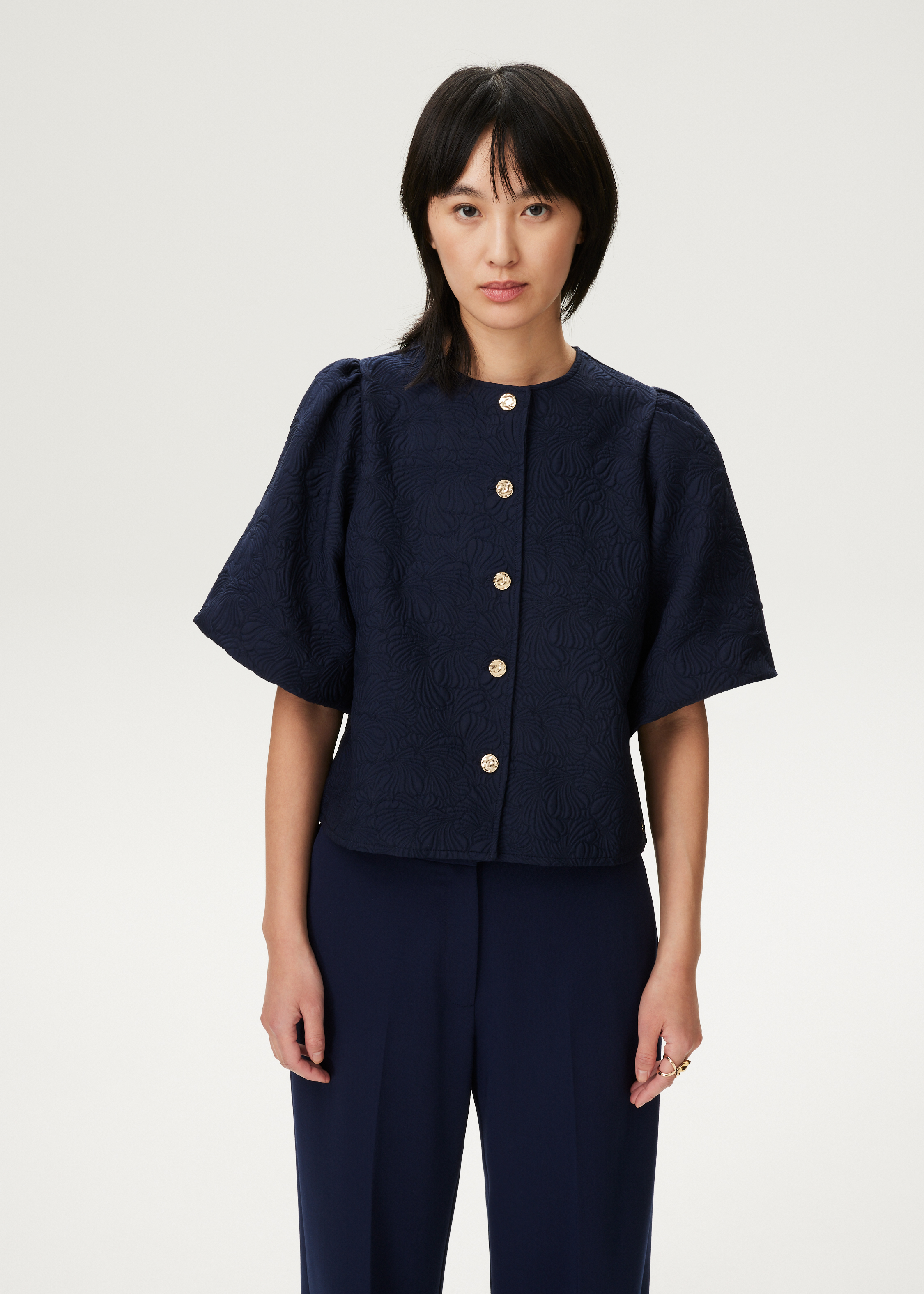 Jacquard blouse met pofmouwen
