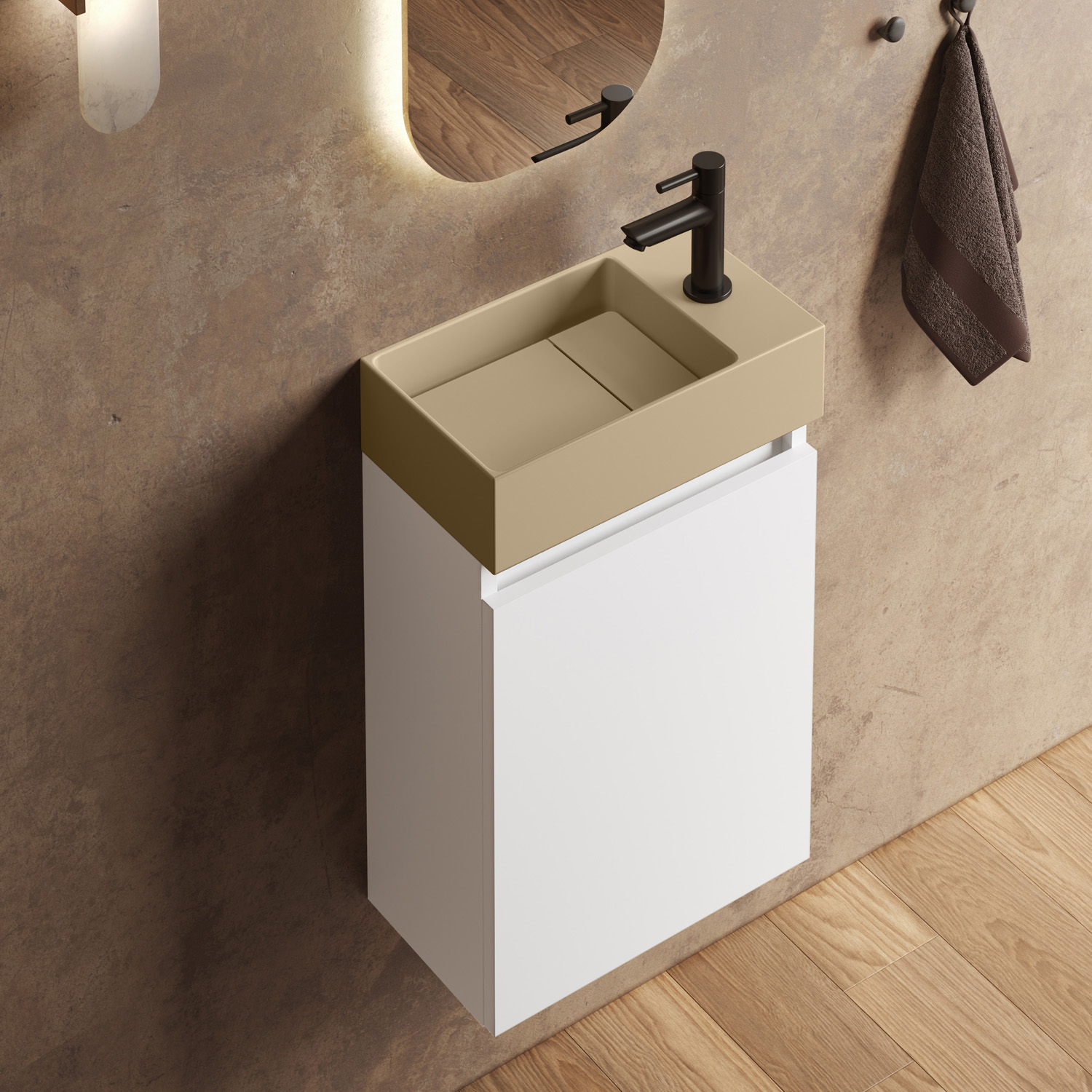 Fontana Itsie toiletmeubel mat wit 40cm met fontein in mat licht ivoor