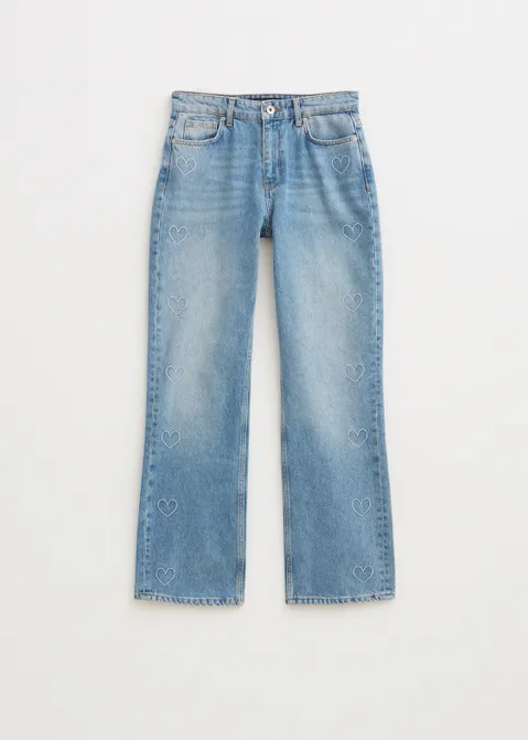 Straight leg jeans met hartjes blauw (BLW.M)
