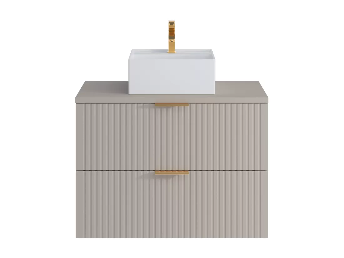 Meuble de salle de bain suspendu strié avec vasque à poser carrée - Beige - 80 cm - ZEVARA
