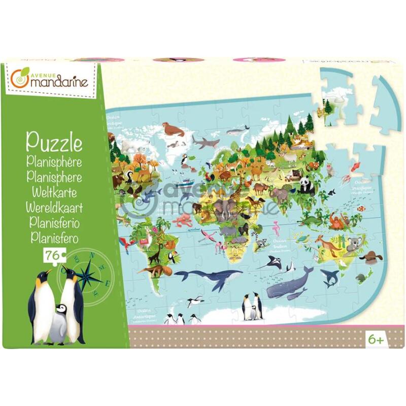 Puzzle éducatif, Planisphère - Multicolore