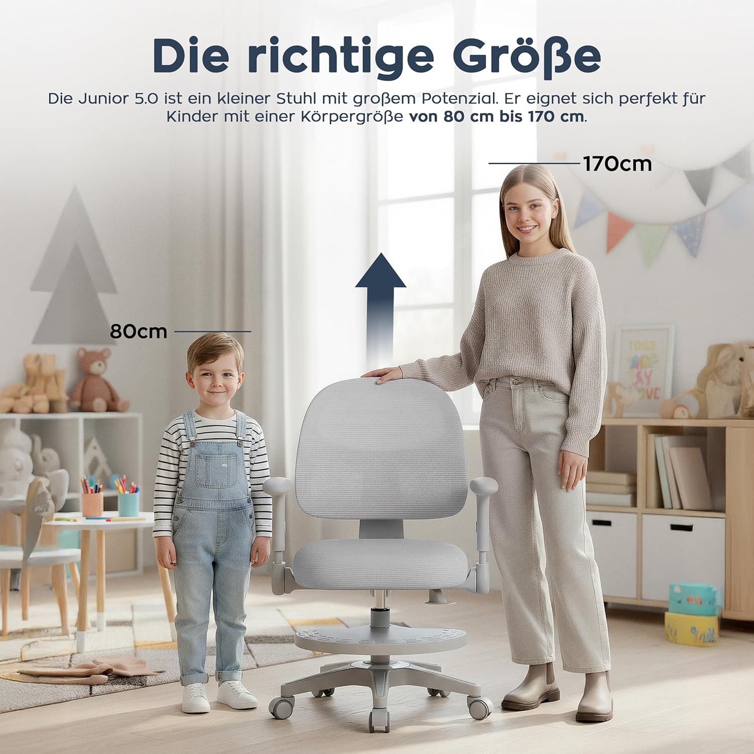 MARK ADLER Junior 5.0 ergonomischer Schreibtischstuhl Kinder – Mitwachsender Kinder Schreibtischstuhl – Mit Fußstütze – Höhenverstellbar – Für gesundes Sitzen – Kinder ab 6 Jahren – Grau