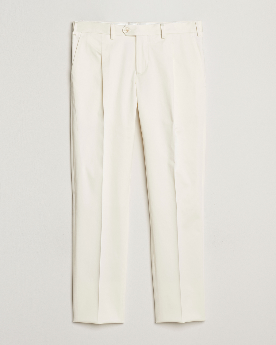 Lardini Pleated Cotton Stretch Trousers Off White