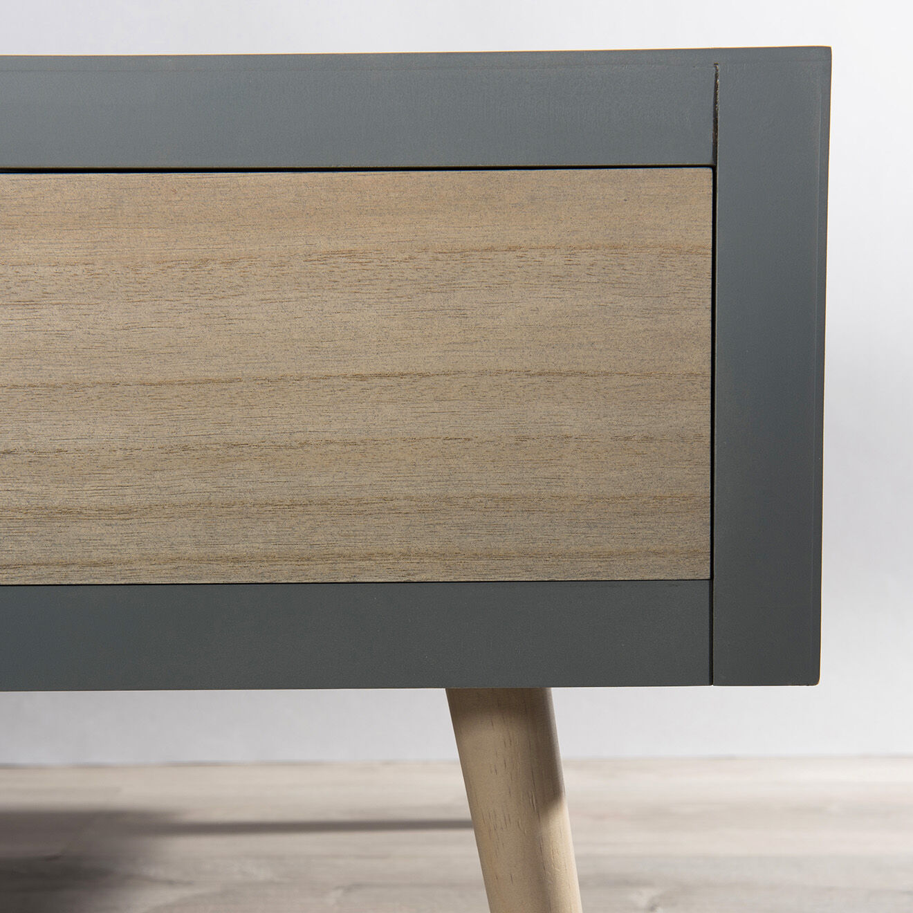 Macabane Table basse 1 niche & 2 tiroirs Lorenzo grise - 120x60x38.5 cm