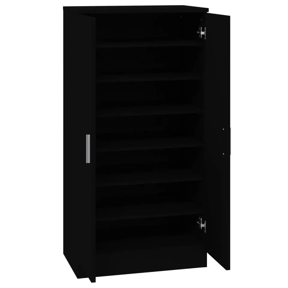 vidaXL - Schoenenkast 14 paar met 2 deuren - Zwart - Bewerkt hout - 55x35x108 cm