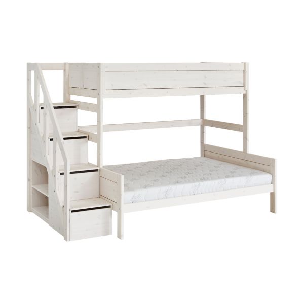 LIFETIME Kidsrooms Stapelbed Family met Trapkast Whitewash 140 x 200 cm