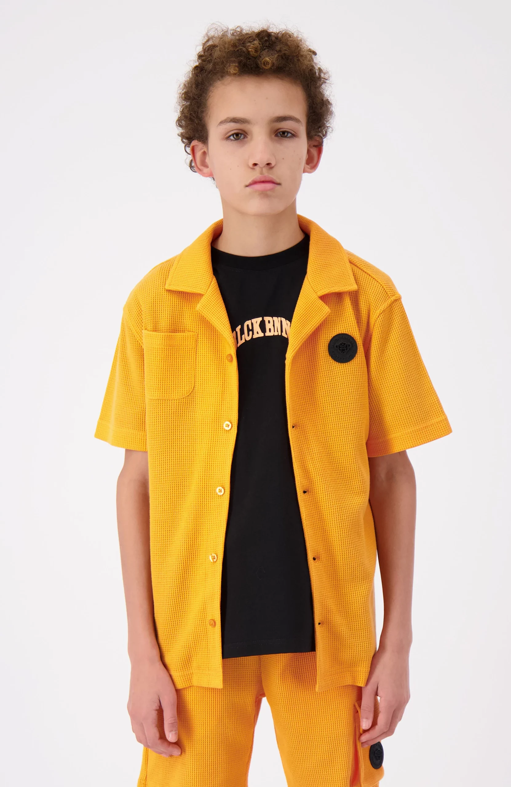 Black Bananas Waffle Shirt Kids Oranje