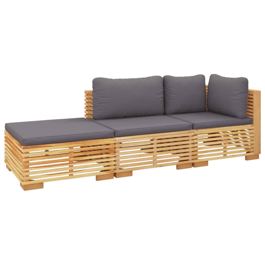 Salon de jardin meuble d'extérieur ensemble de mobilier 3 pièces avec coussins bois de teck solide