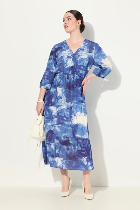 Maxikleid, Batikmuster, Wickeloptik, V-Ausschnitt, 3/4-Arm