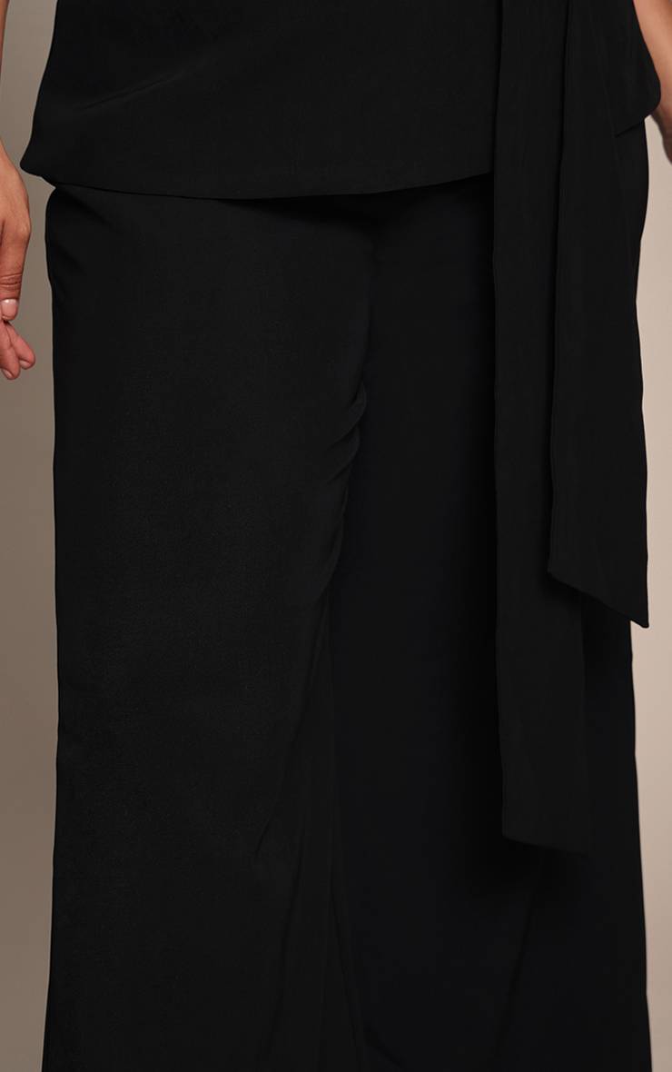 Noir Pantalon Large Taille Haute Tissé Ajusté Grande Taille Ensemble Coordonné