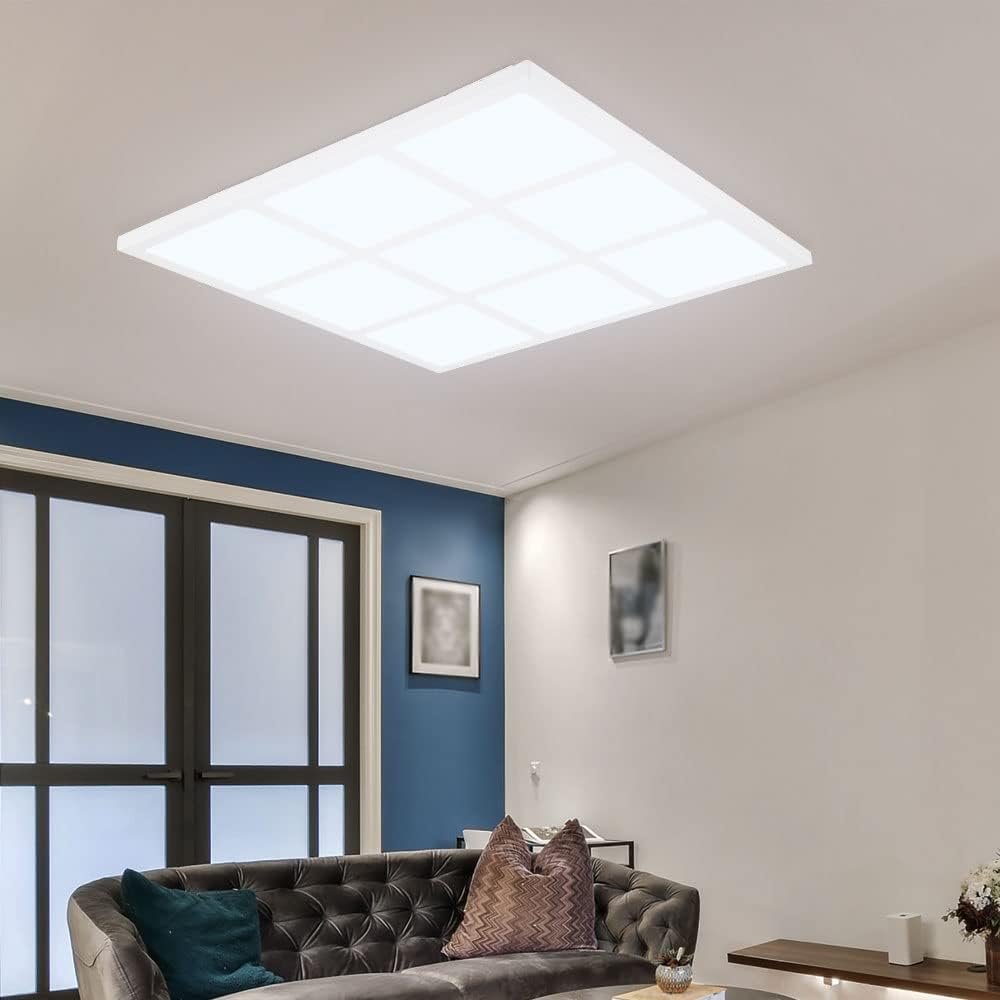 RGB LED Deckenleuchte Deckenlampe Panel Deckenpanel mit Fernbedienung dimmbar CCT, Metall Kunststoff, Nachtlicht einzelne Quadrate separat schaltbar, LxBxH 43x43x5 cm