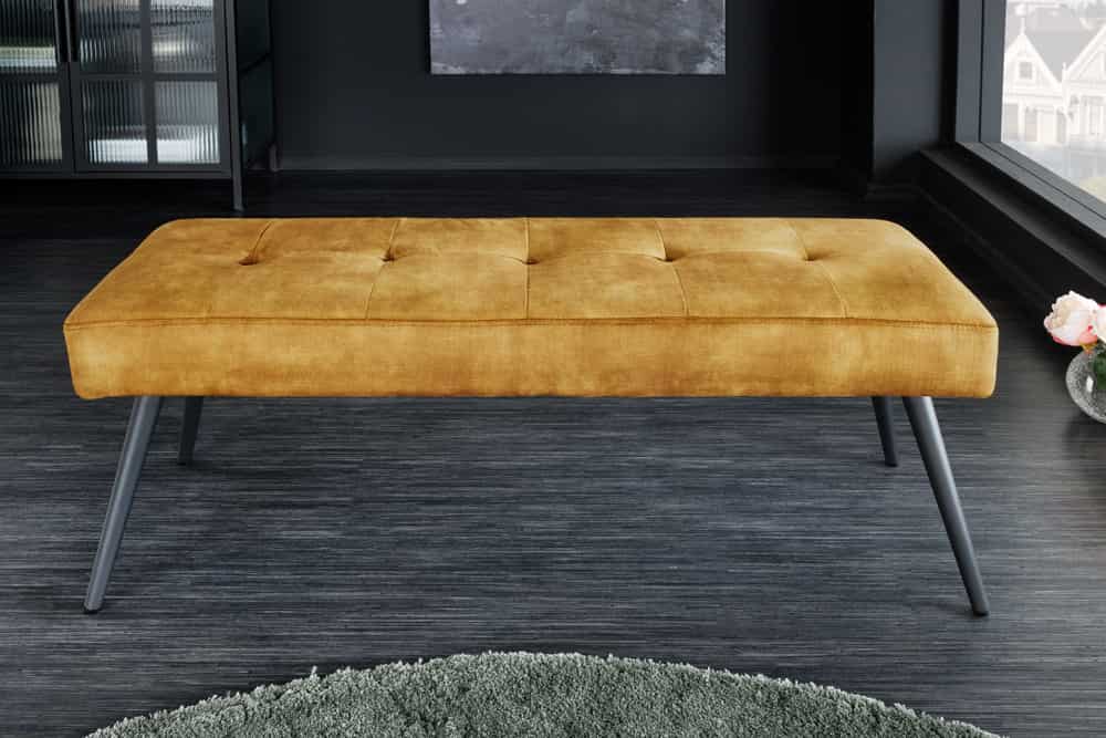Design Sitzbank BOUTIQUE 100cm senfgelb Samt schwarze Metallbeine