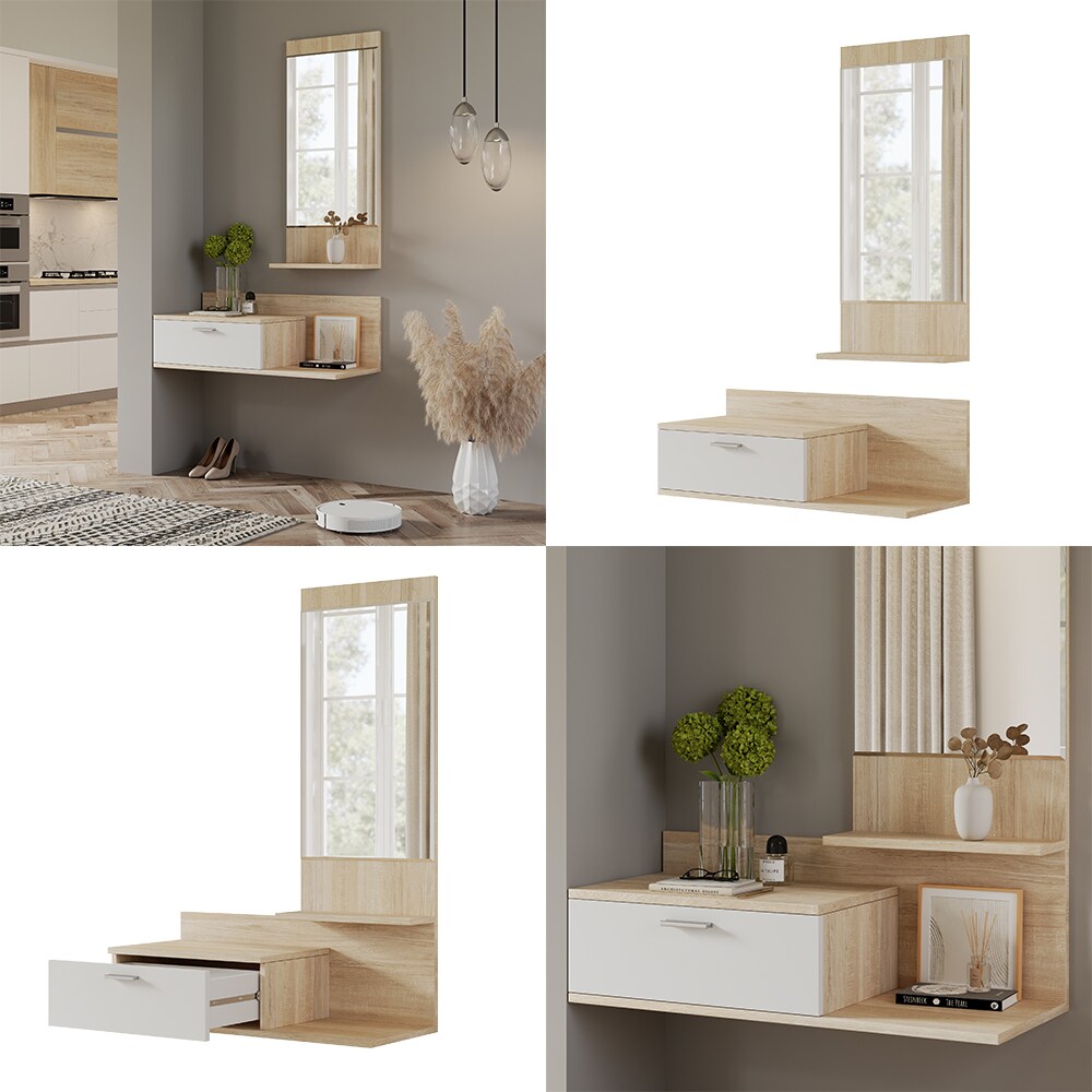 Vicco Flurgarderobe Ballin Eiche 98 x 140,5 cm, mit Spiegel, Wandgarderobe, Flur