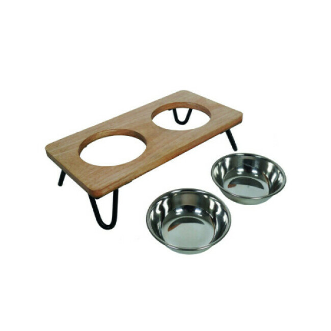 Gamelle double Wooden Double Dinner sur support