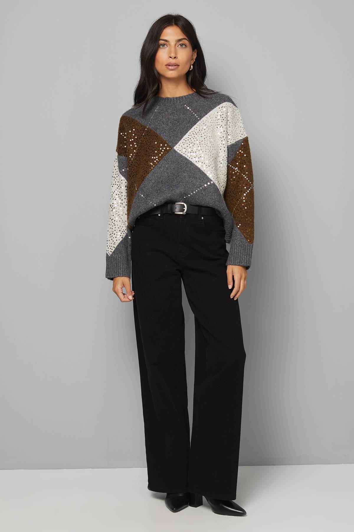 Wallis synthétiquell Argyle Oversize Gris