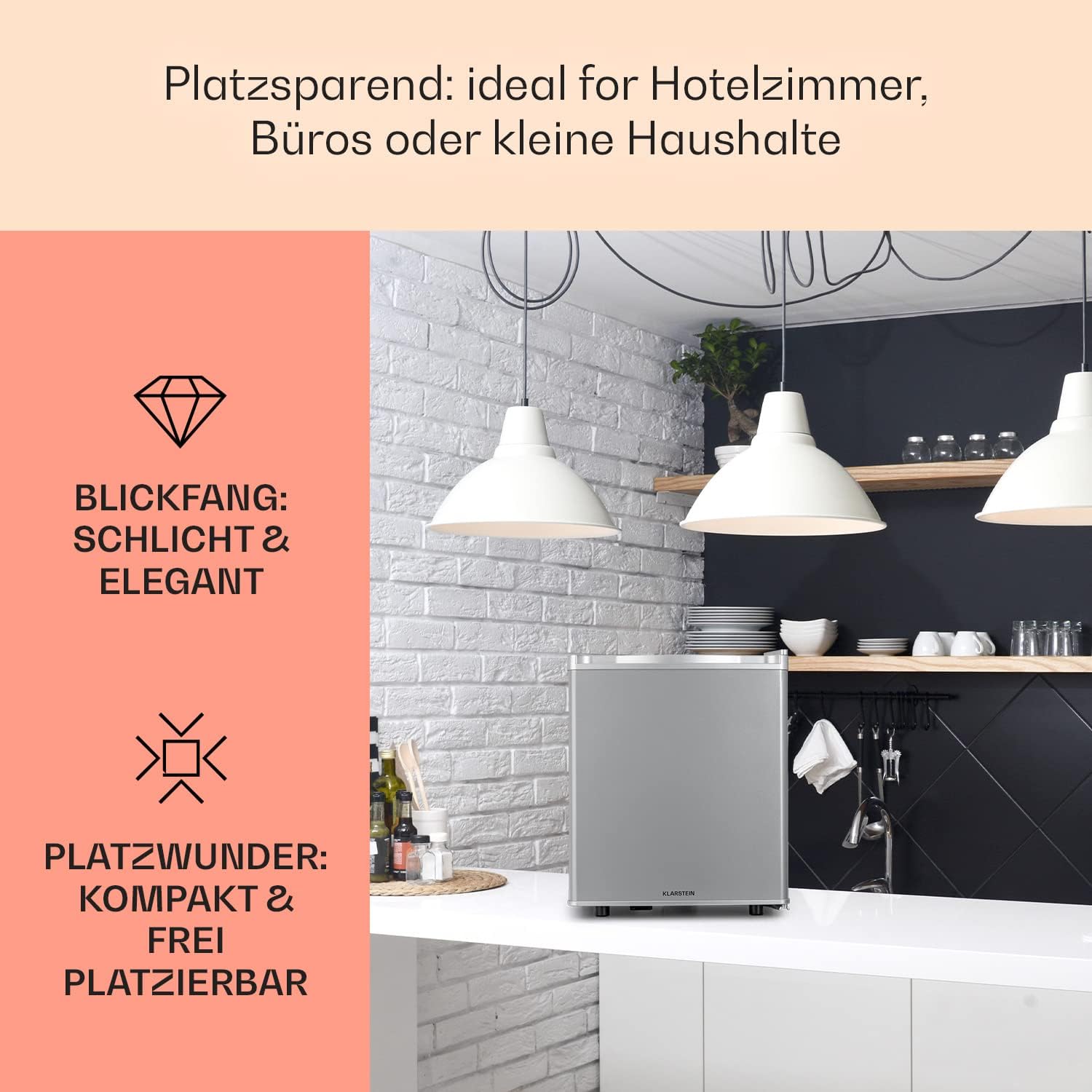 Klarstein Mini Kühlschrank für Zimmer, Mini-Kühlschrank für Getränke, Snacks & Kosmetik, Kleine Minibar, Kühlschrank Klein & Leise, Verstellbare Ablagen, Kleiner Skincar Kühlschrank 6-18°C, 45L