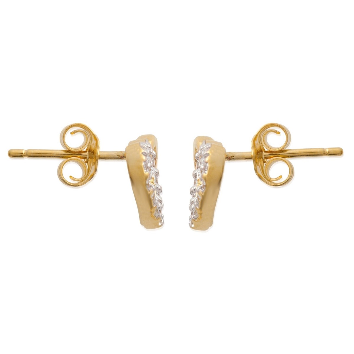 Boucles d'oreilles 2 coeurs enlacés oxyde de zirconium Plaqué OR 750 3 microns 2 tons