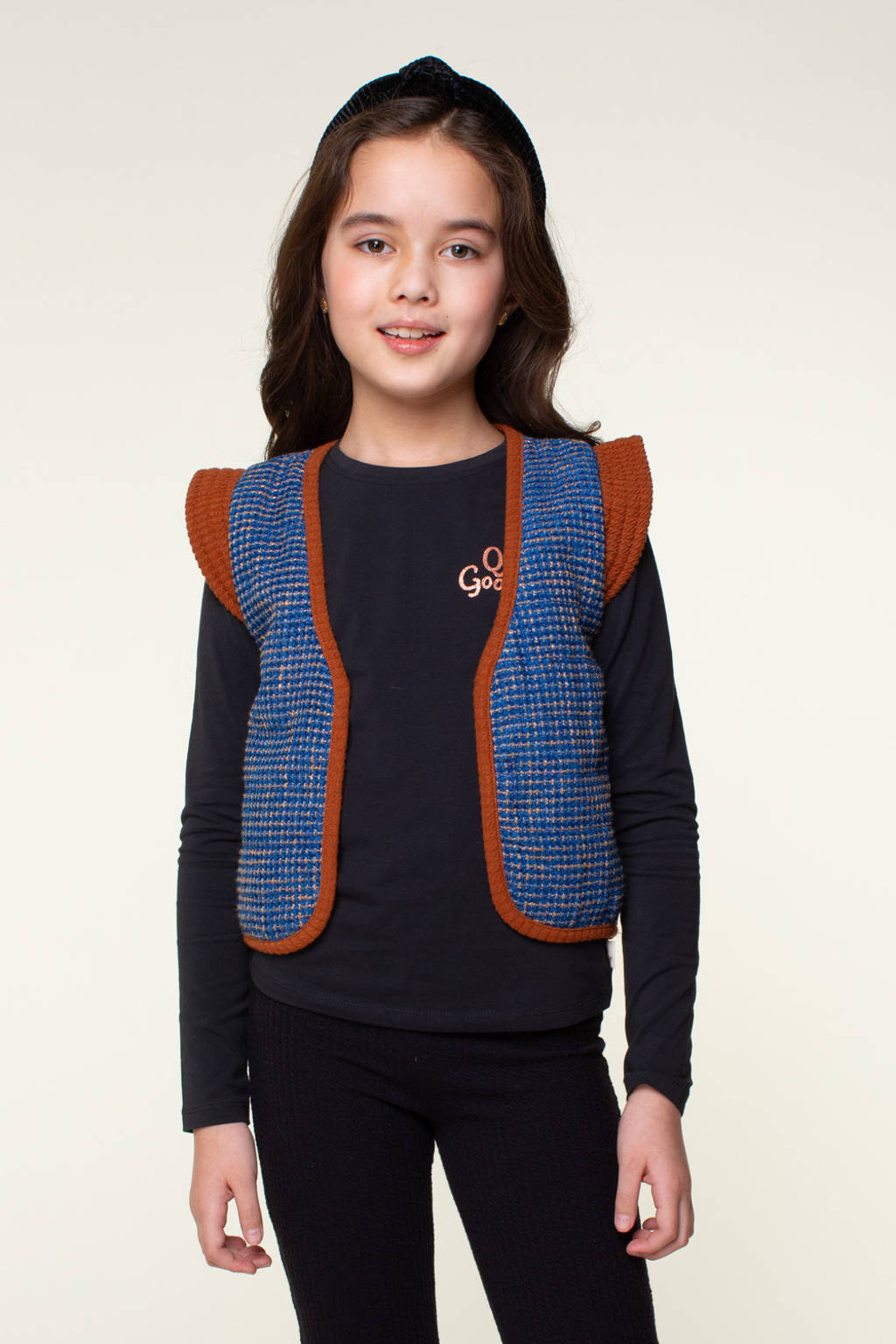 Moodstreet reversible gilet Vicky met all over print blauw/bruin