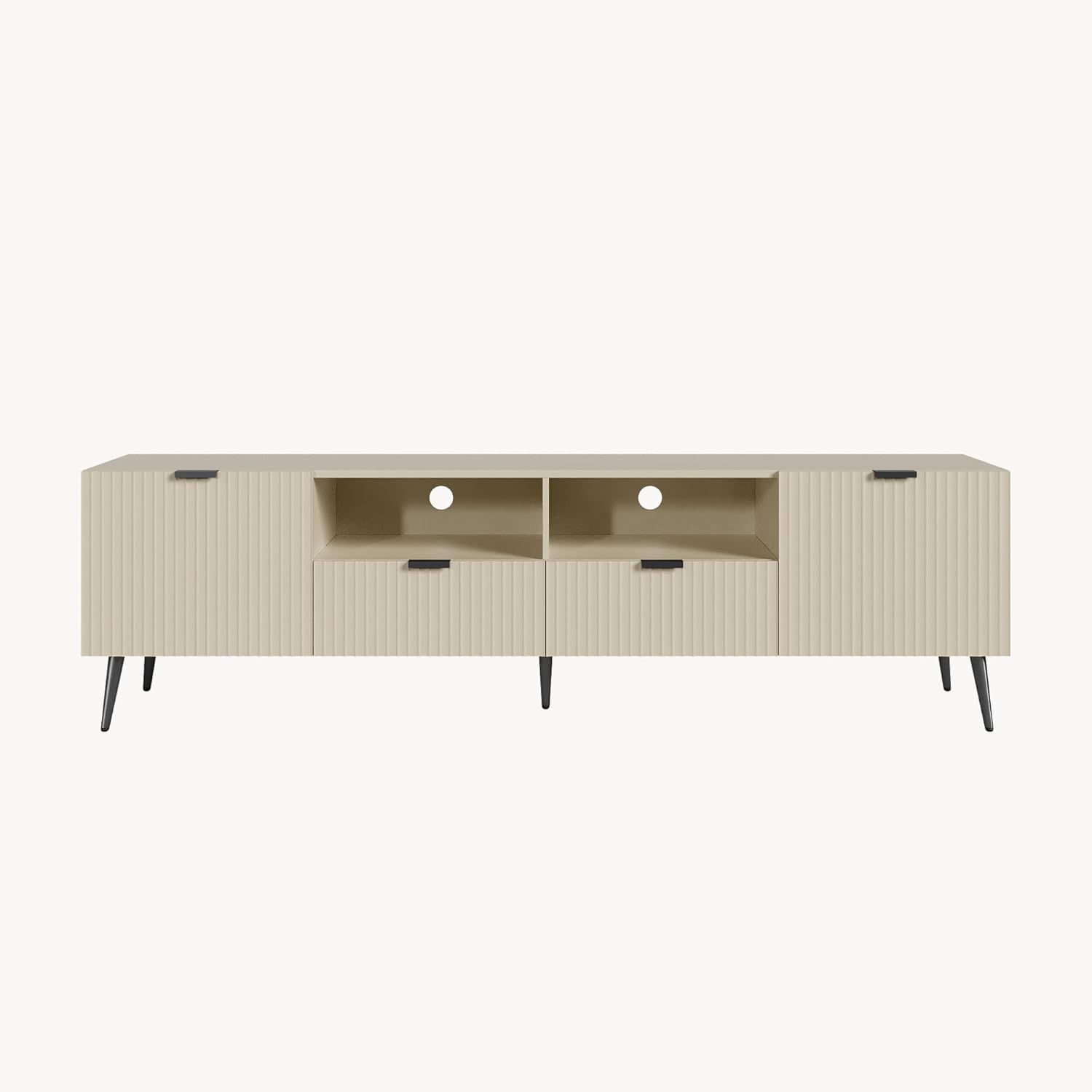 [en.casa] TV Schrank Nand Lowboard mit 2 Türen geriffelt Fernsehschrank mit 2 Schubladen 180 x 40 x 51 cm Sideboard Kommode Fernsehtisch Sandfarben