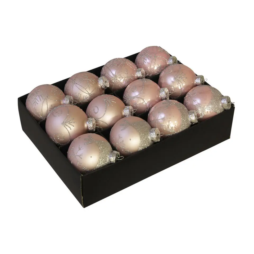 Othmar Decorations Luxe kerstballen - 12x - roze - 7,5 cm - glas