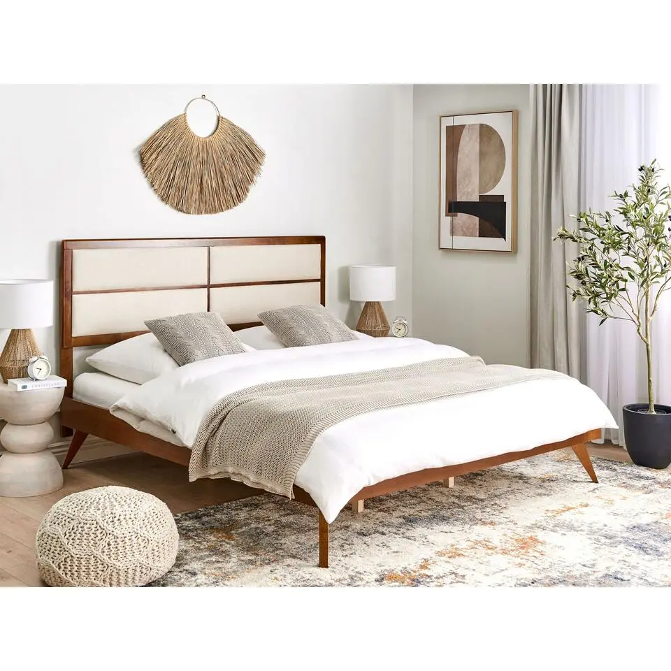 POISSY - Tweepersoonsbed - Donkerhout/Beige - 180 x 200 cm - MDF
